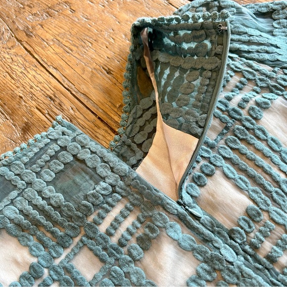 Teal Embroidered Dress with Sleeves - Picture 3 of 5